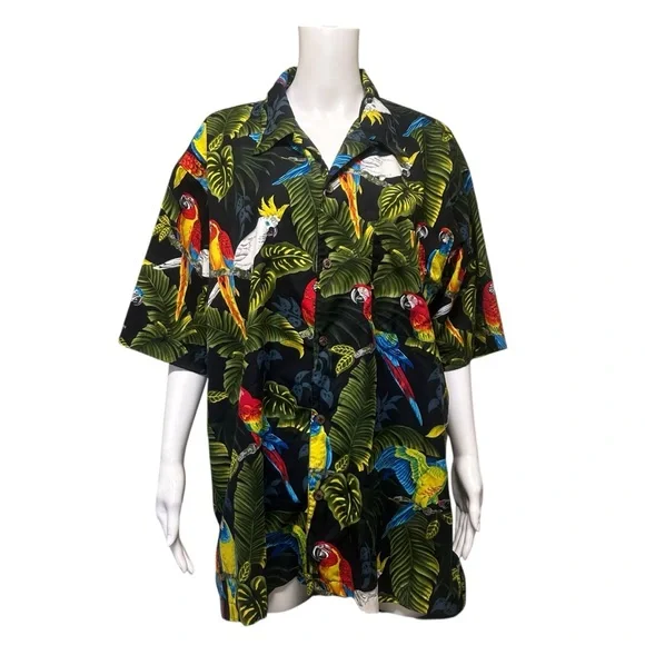Bill Blass Vintage Hawaiian Parrot Tropical  Multicolor Button Up Shirt Size XL - Picture 2 of 7